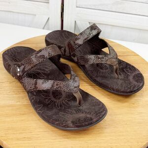 Vionic Orthaheel Rest Snakeskin Thong Sandals Cocoa Brown Bronze Shimmer 8